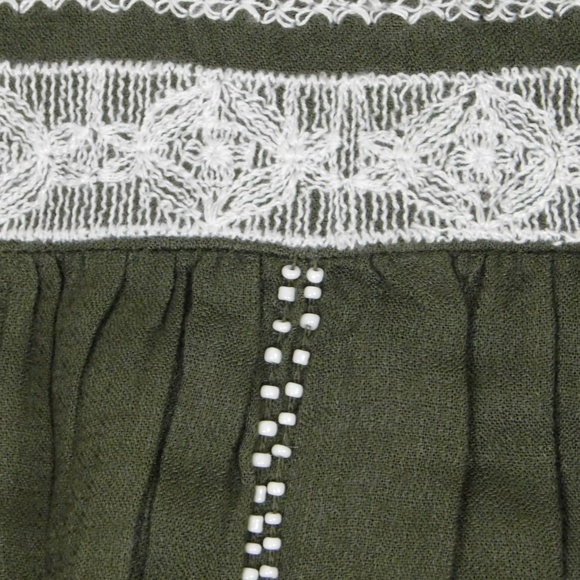 Lucky Brand Woven Beaded Boho Blouse Olive 3/4 Slv - Picture 5 of 8